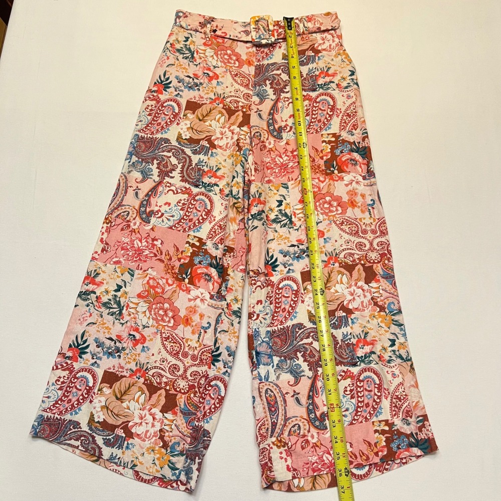 Sigrid Olsen Pink Paisley Floral Patchwork Linen Blend Wide Leg Pants Size 8 - Picture 3 of 9